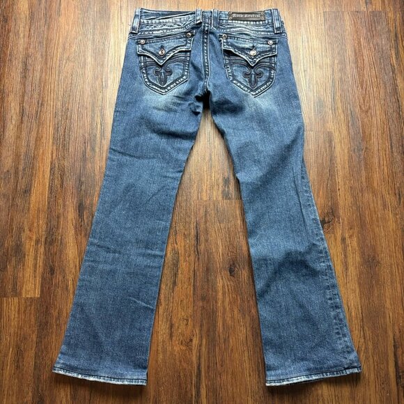 Rock Revival Gwen Boot Jeans Rhinestones Distressed Medium Wash Women’s Size 30 - Picture 2 of 13